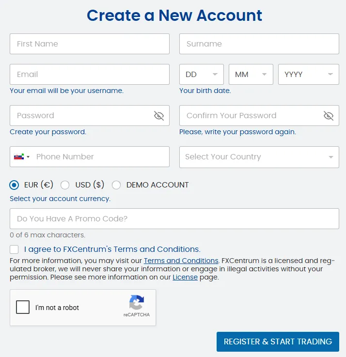 registration form